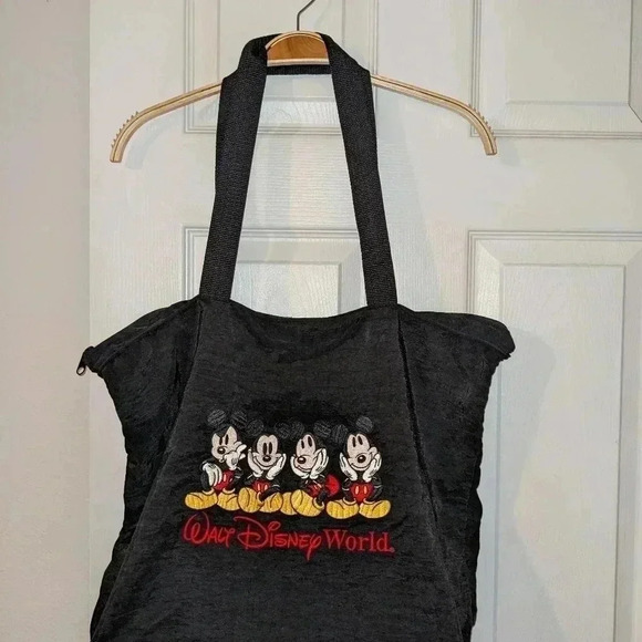 DISNEY '90s Vintage Embroidered Black Bag Mickey Mouse Nylon Bag - Picture 4 of 4